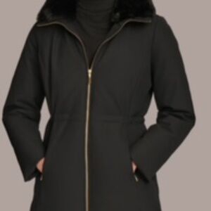 Donna Karan Faux Fur Lined Puffer - Black - Women's Size Large